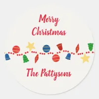 Beaded garland with retro Christmas ornaments Classic Round Sticker