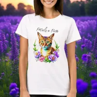 Petals and Purr Cute Cat and Pretty Flowers T-Shirt