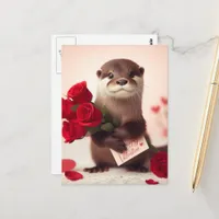 Super Cute Valentine Otter Postcard