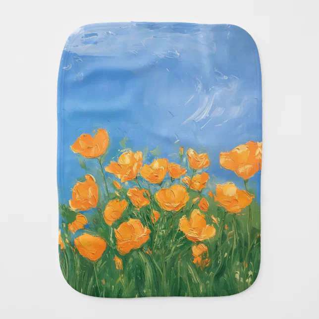 California Poppy Field Sky Impressionist Painting Baby Burp Cloth