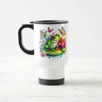 Personalized Frog with Flowers on Lilypad Travel Mug