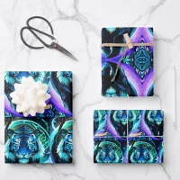 Beautiful Tiger depicted in shades of blue Wrapping Paper Sheets