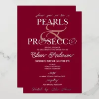 Ampersand Burgundy Pearls & Prosecco Bridal Shower Foil Invitation