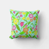 Vintage Look Pretty Tulips Pattern Colourful Throw Pillow