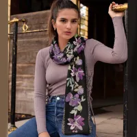 Purple floral black Chiffon Scarf