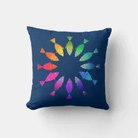 Rainbow fish in ocean cute colorful pattern throw pillow