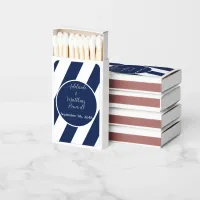 Elegant Nautical Striped Wedding -Navy Blue, White Matchboxes