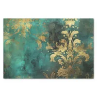 Teal and Gold Distressed Rustic Vintage Grunge Tissue Paper