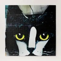 Mixed Media Black Cat Jigsaw Puzzle