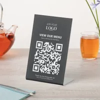 Contactless Qr Code Restaurant Black & White Logo Pedestal Sign