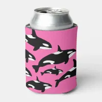 Orca Whale Pattern, Black and White on Hot Pink Can Cooler