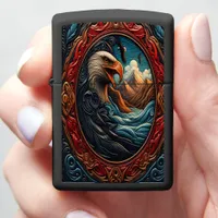 Intricate Leather Carving of an Eagle and Nature Zippo Lighter