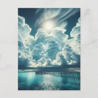 Beautiful Ocean, Dock and Fluffy Clouds Postcard