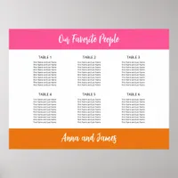 Pink White Orange 6 Table Seating Chart Poster