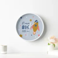 Dream Big Little One Cute Cartoon Space Rocket Clock