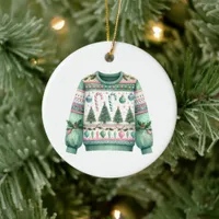 1st Place Winner Ugly Sweater Contest Green Pink Ceramic Ornament