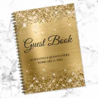 Glittery Gold Foil Quincea&#241;era Fiesta Guestbook Notebook