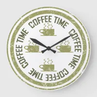 Coffee Time Green on White Large Clock
