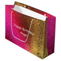 Purple & Gold Shade Happy Birthday Name Large Gift Bag