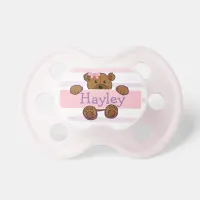 Personalized Baby Girl Name Pink Bear Pacifier