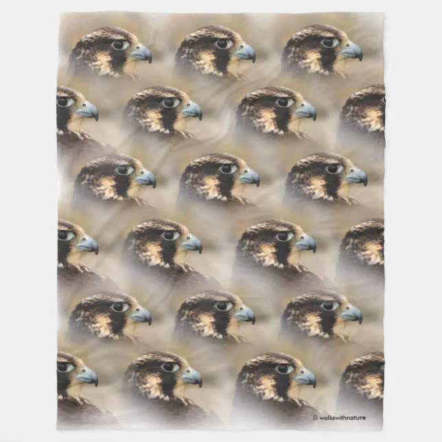 Vignetted Profile of a Peregrine Falcon Fleece Blanket