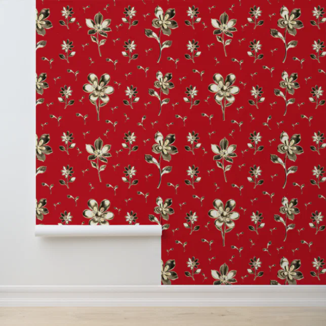 Red And Gold Floral Pattern Wallpaper