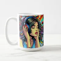 Girl Listening to Music on Headphones Psychedelic Coffee Mug