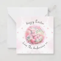 Vintage Floral Easter Bunny Easter Eggs Hearts Note Card