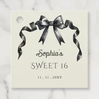 Elegant Watercolor Coquette Black Bow Sweet 16 Favor Tags