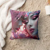 Ethereal Faces Adorned in Colorful Floral Designs Throw Pillow