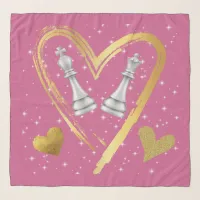 Gold Hearts King and Queen Chess Pieces on Plum | Scarf