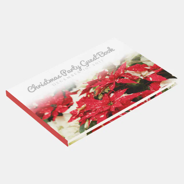 Festive Red White Floral Poinsettias Guest Book