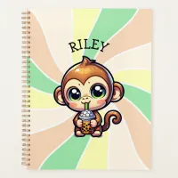 Cute Kawaii Monkey with Bubble Tea Personalized Planner