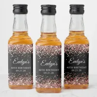 Rose Gold Glitter Black 40th Birthday Liquor Bottle Label