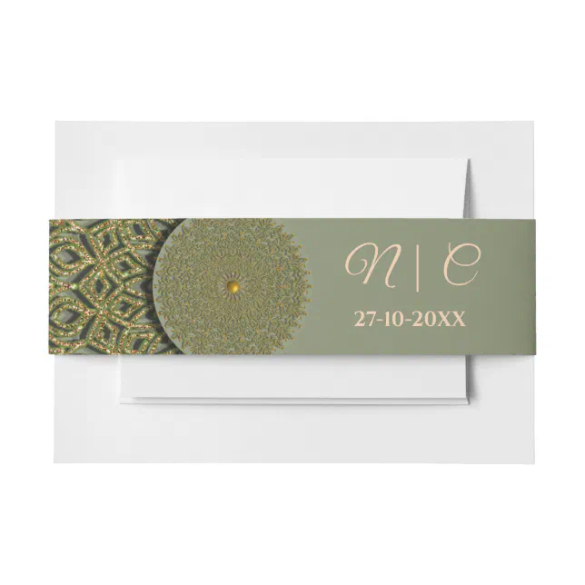 Elegant Modern Sage green & gold classic mandala I Invitation Belly Band