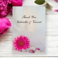 Pink Gerber Daisy Buttons Wedding Thank You Note Invitation