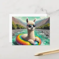 Adorable Alpaca on a Rainbow Color Float Postcard