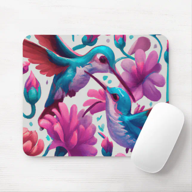 Hummingbirds in Flight Sparring Over Flowers Mouse Pad