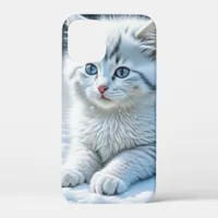 Cute White Cat Playing in the Snow   iPhone 12 Mini Case