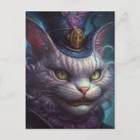 Scary Cheshire Cat in a Purple Tophat Vintage Postcard