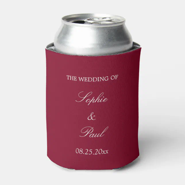 Elegant Burgundy Wedding Favor Can Cooler