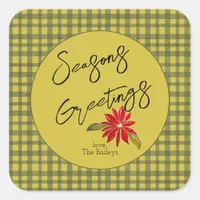 Poinsettia Seasons Greeting Christmas Envelope Square Sticker