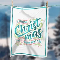 Magical Christmas Typography Teal ID441 Fleece Blanket