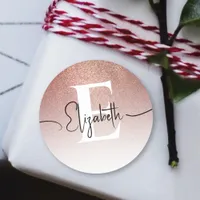 Elegant Chic Rose Gold Glitter Sparkle Monogrammed Classic Round Sticker