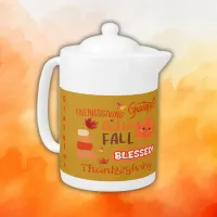 Fall Decor Pumpkin Thanksgiving on Yellow | Teapot