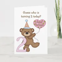 Teddy Bear with Balloon Kids Second Birthday Card