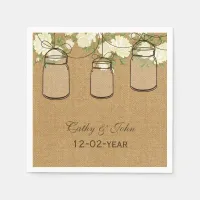 burlap ivory roses personalized wedding napkin