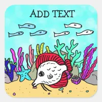 Add Text to this Tropical Under the Sea Scene Square Sticker