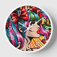 Pretty Pop Art Comic Girl with Bows Clock