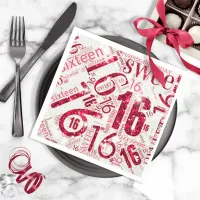 Sweet Sixteen Sparkle Word Cloud Red ID265 Paper Napkins